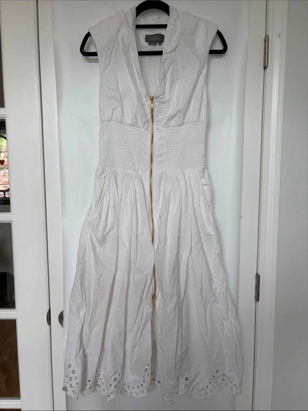 Anthropologie Maeve The Tommie Cap-Sleeve Smocked Front-Zip Shirt Dress Eyelet M - Picture 4 of 12